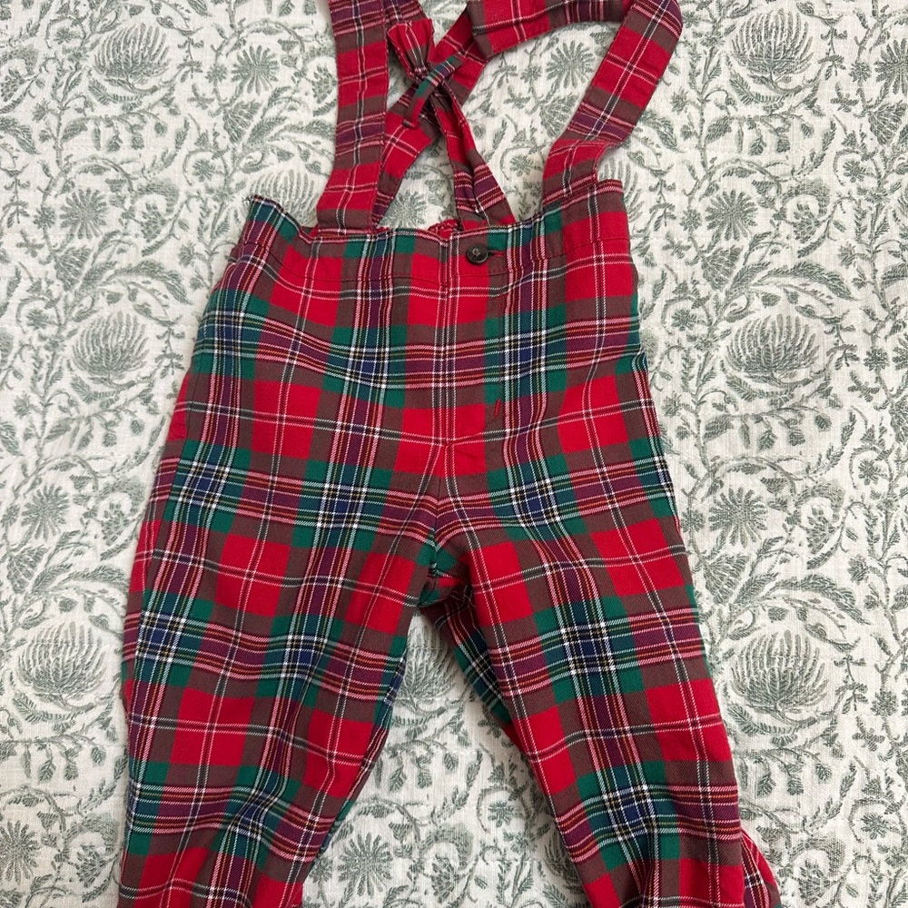 Janie and Jack Red Plaid Overalls